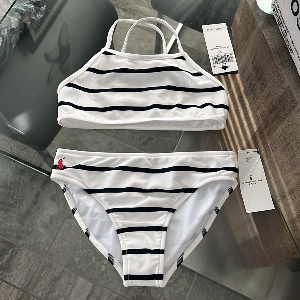 NWT Polo by Ralph Lauren White Black Striped Kids Bikini Size 5T - Picture 5 of 5
